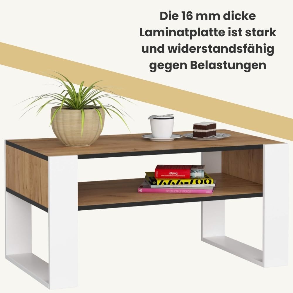 AKORD Couchtisch Holz DOMI mit einem Regal | 92x45x53cm | Für Wohnzimmer | Schlafzimmer Schrank | Mi