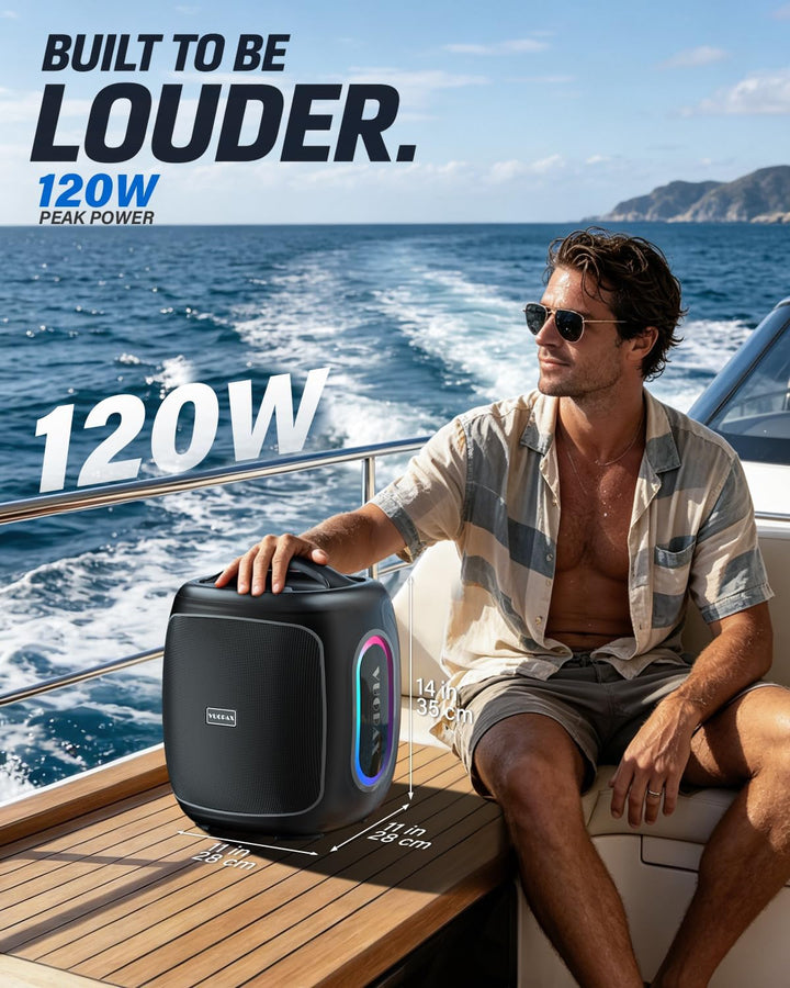 Bluetooth Lautsprecher Gross 120W, Tragbare Musikbox mit kraftvollem Sound, 6,5'' Woofer, Tiefbass &