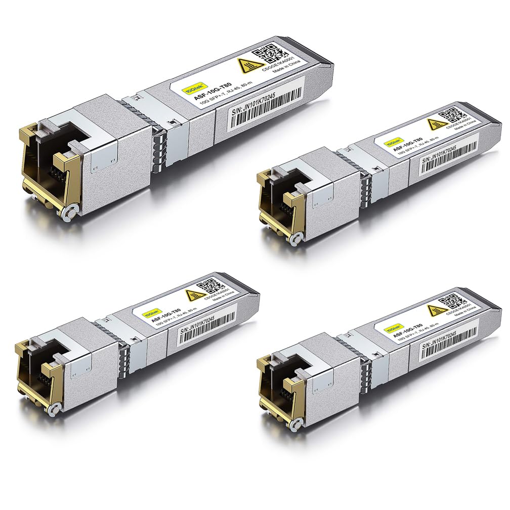 10Gtek 4-Stück 10Gtek 80-Meter 10G SFP+ auf RJ45 Modul, 10GBase-T Kupfer CAT.6a Transceiver Kompatib