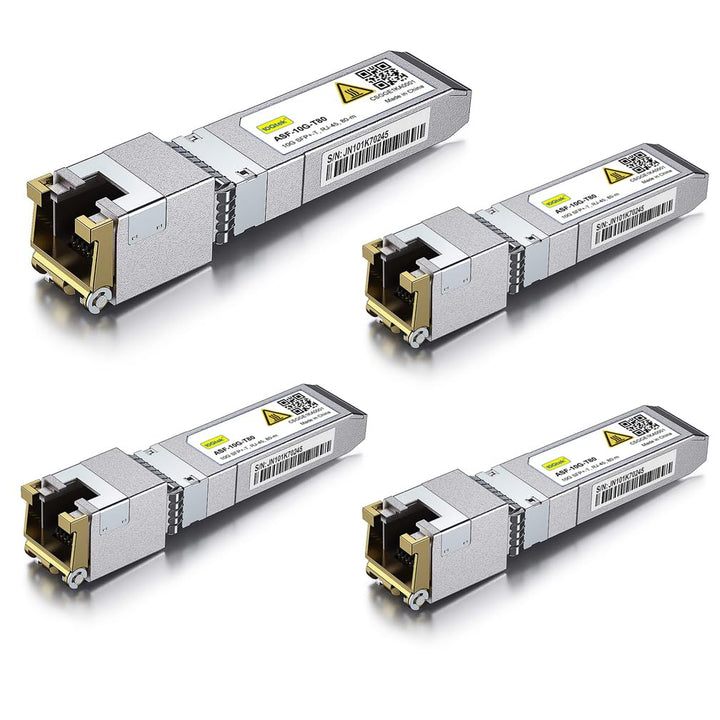 10Gtek 4-Stück 10Gtek 80-Meter 10G SFP+ auf RJ45 Modul, 10GBase-T Kupfer CAT.6a Transceiver Kompatib