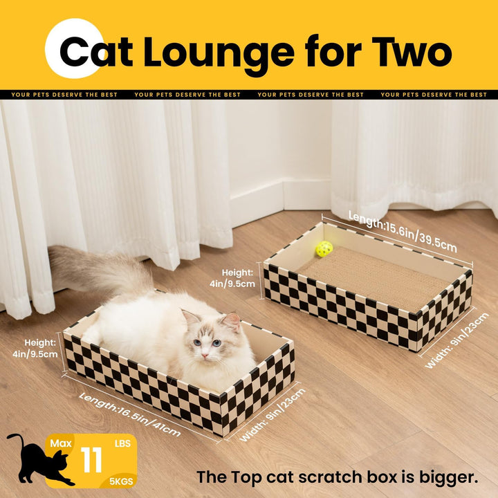 Conlun Katzenkratzbox mit 4 Kratzbretter Katze & 2 Separaten Katzen Kartons & 1 Katzenball, 2-in-1 K
