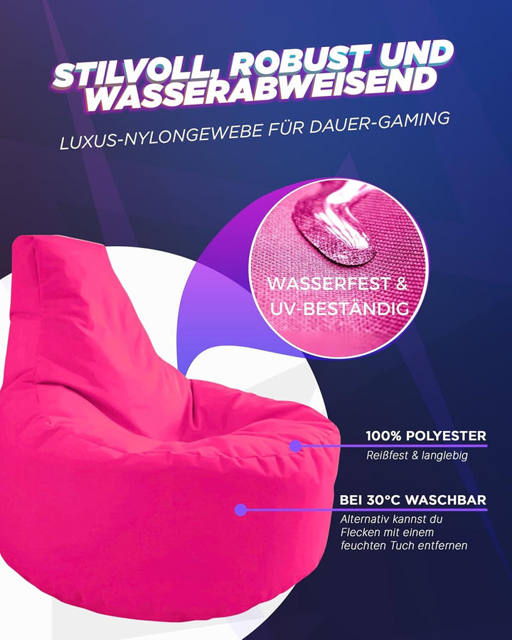 PATCH HOME Gamer Kissen & Lounge Sitzsack – befüllbar mit Reissverschluss, gefüllt mit Styropor, gee