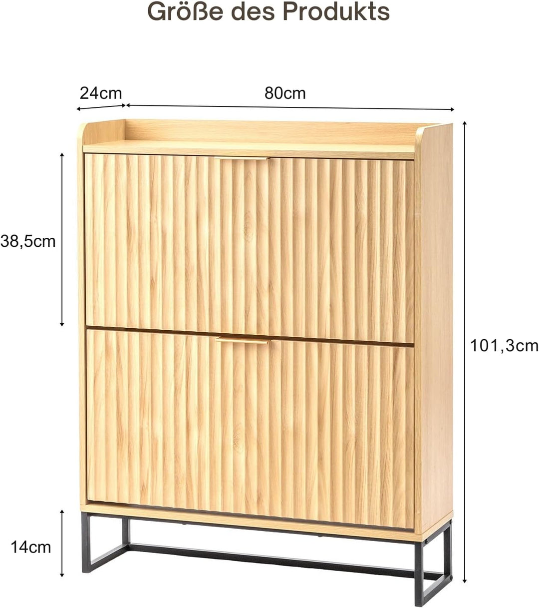 LEADZM Schuhschrank schmal,Schuhkipper mit 2 Flip-Schubladen Schuhregal mit Metallfüssen Trennwand v