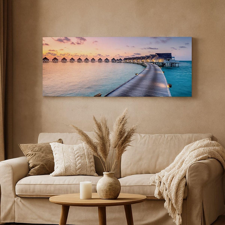 Wandbilder Dekoration Wohnzimmer Malediven Meer Panorama Bilder auf Leinwand 120x50cm Leinwandbild m