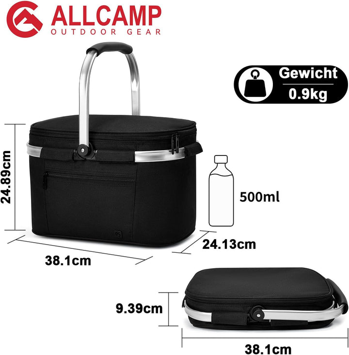 ALLCAMP 22L Einkaufskörbe Gross Isolierkorb Kühlkorb Kühltasche Picknickkorb Thermotasche Kühltasche