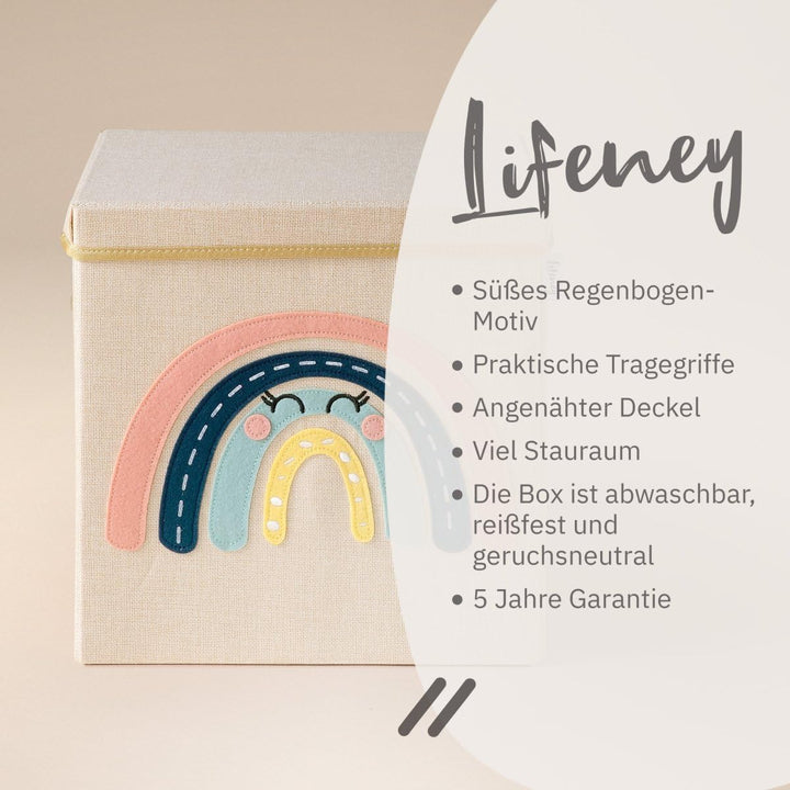 Aufbewahrungsbox mit Deckel und Regenbogen I Spielzeugbox mit Motiv passend für Würfelregale I Ordnu