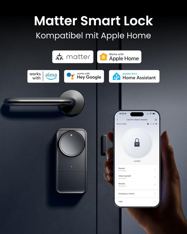 SwitchBot WLAN Smart Lock Pro Mit Aufladbarem Akku, Matter Over WiFi, Elektronisches Türschloss, sch