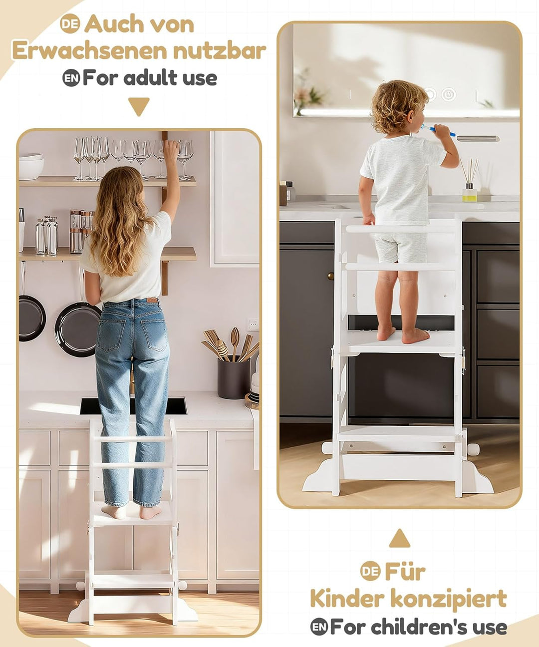 Yorbay 3 in 1 Lernturm ab 1 Jahr: Montessori Lernturm mit Tafel - Learning Tower für Kinder mit Sich