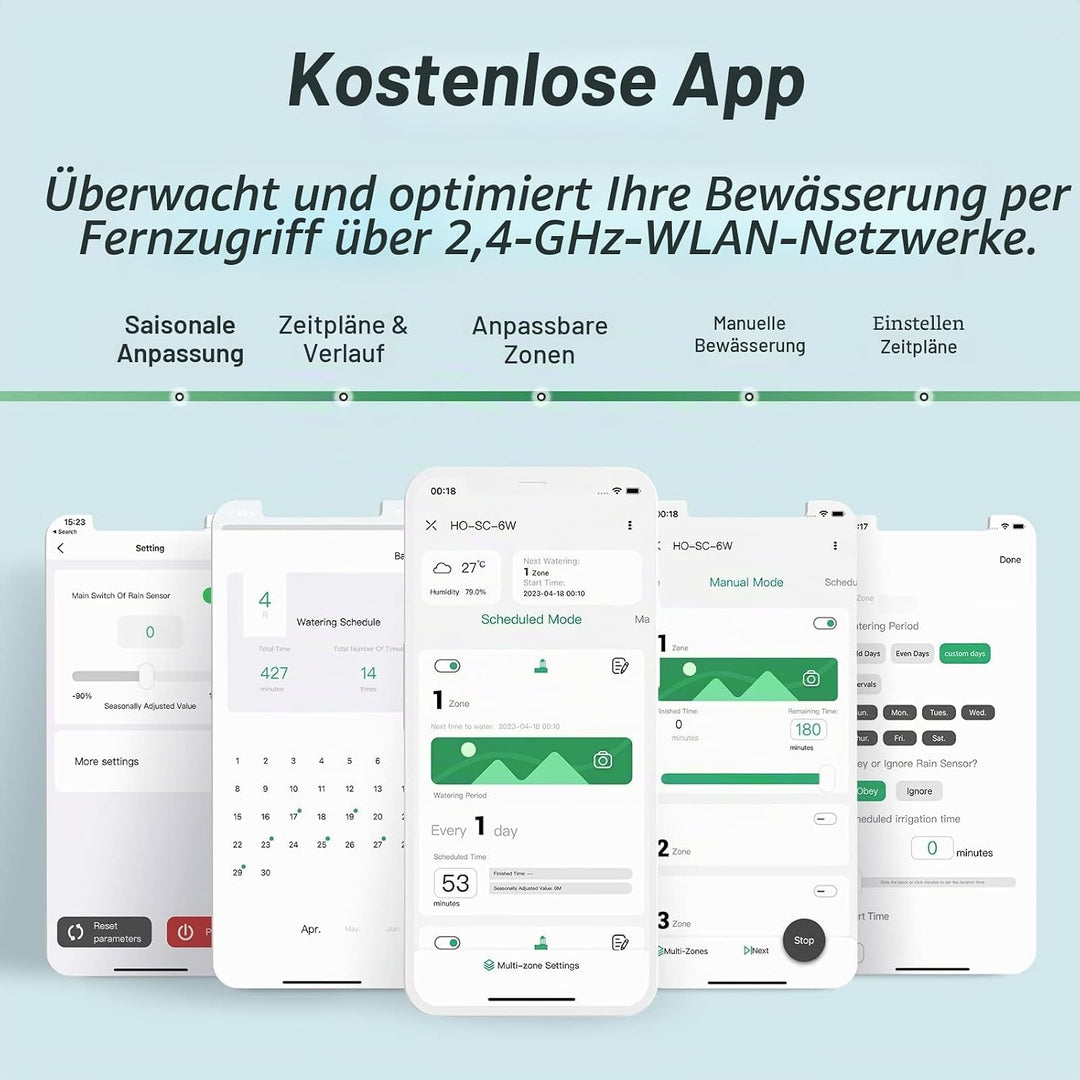 bewässerungscomputer, WiFi Sprinkler Bewässerungssystem Timer, 6 Zonen, Innen Aussenbewässerungssyst