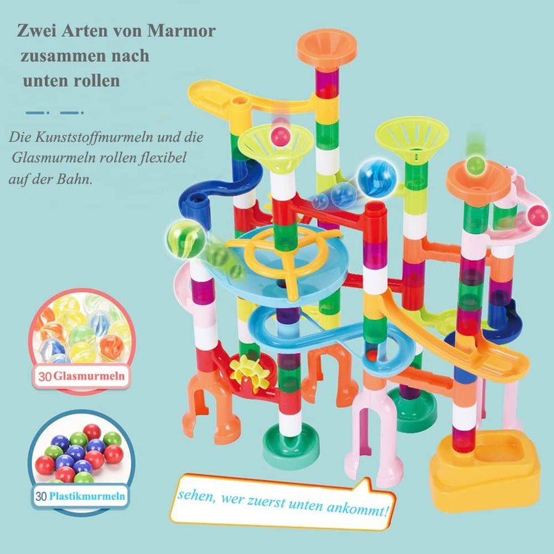 Murmelbahn kinderspiel - 135pcs Kugelbahn Marble Run Starke und Stabile Set mit Bahnelementen und Mu