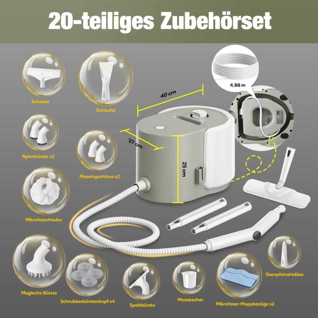 Newbealer Dampfreiniger, 1500W Handdampfreiniger, Max. 3 bar Dampfdruck, 1,5L Wassertank, 45 Min Lau