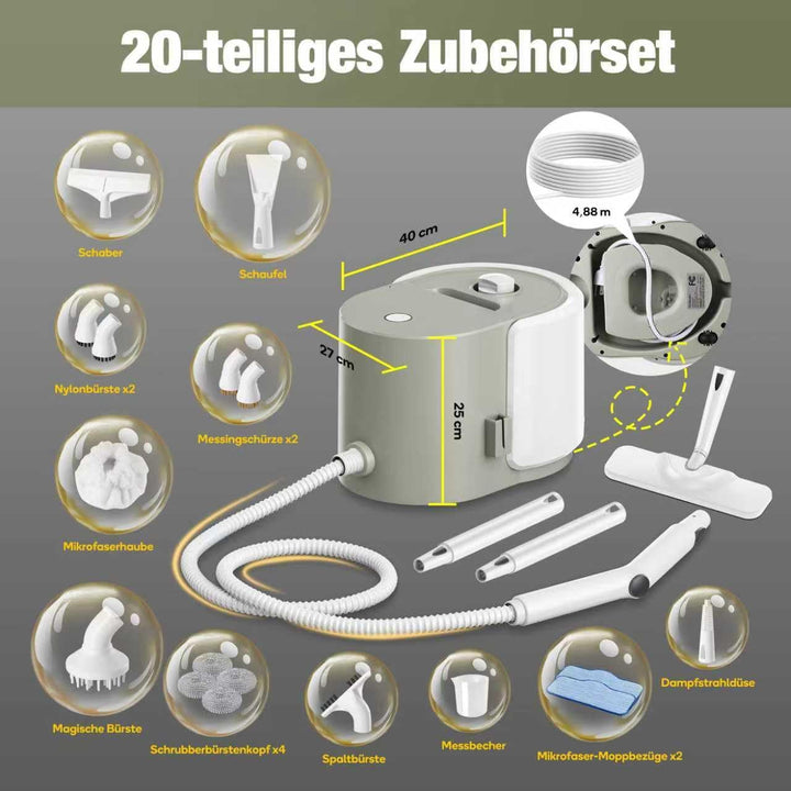 Newbealer Dampfreiniger, 1500W Handdampfreiniger, Max. 3 bar Dampfdruck, 1,5L Wassertank, 45 Min Lau