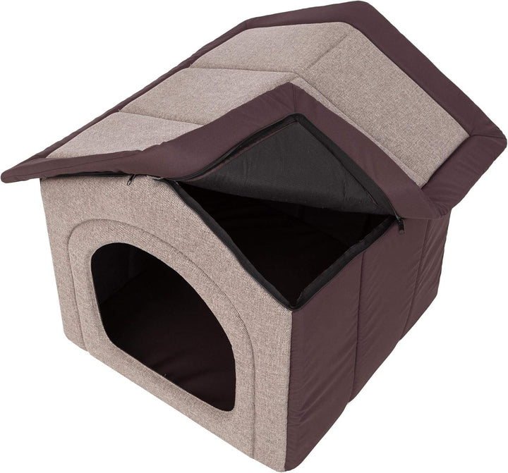 PillowPrim Hundehütte Hundehöhle Hundebett Hundehaus Katzenhöhle mittle M - 44x38 cm Cappuccino mit