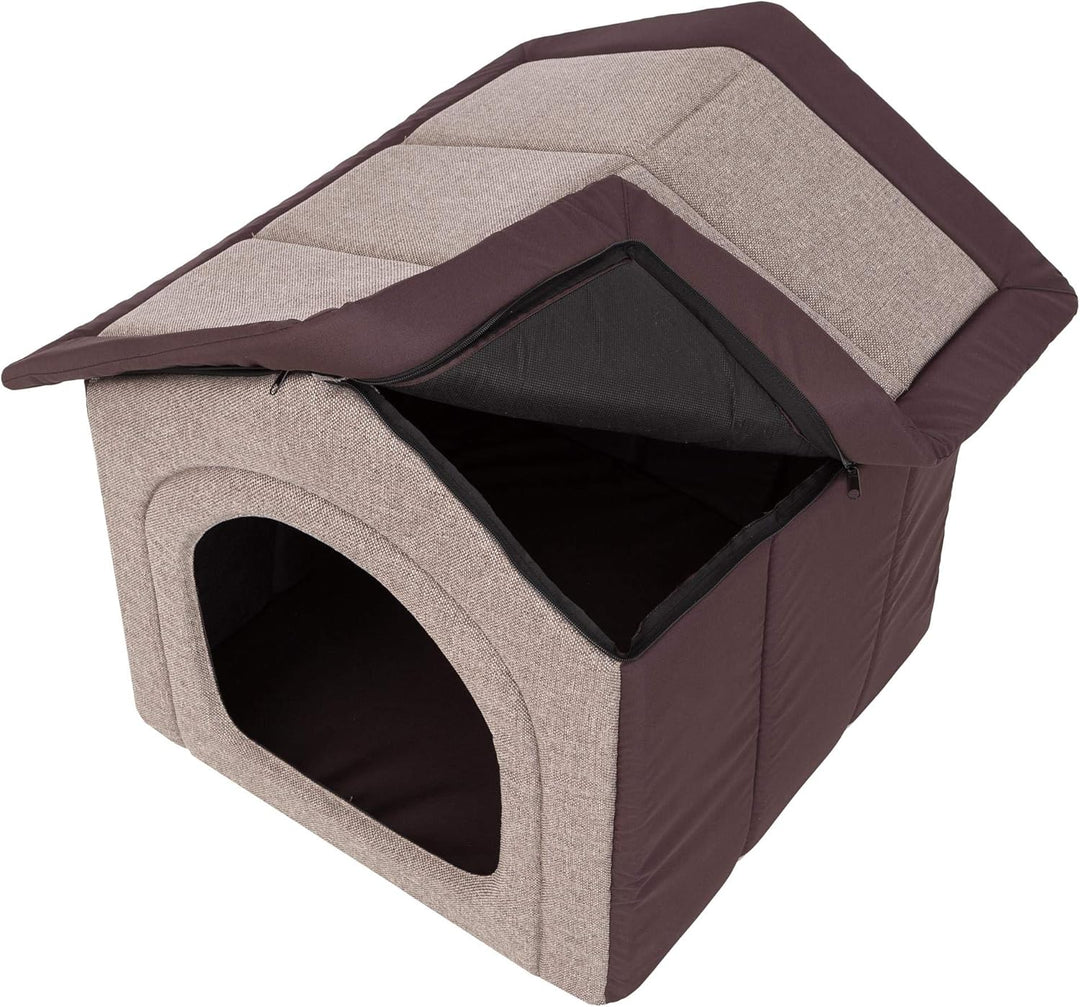 PillowPrim Hundehütte Hundehöhle Hundebett Hundehaus Katzenhöhle mittle M - 44x38 cm Cappuccino mit