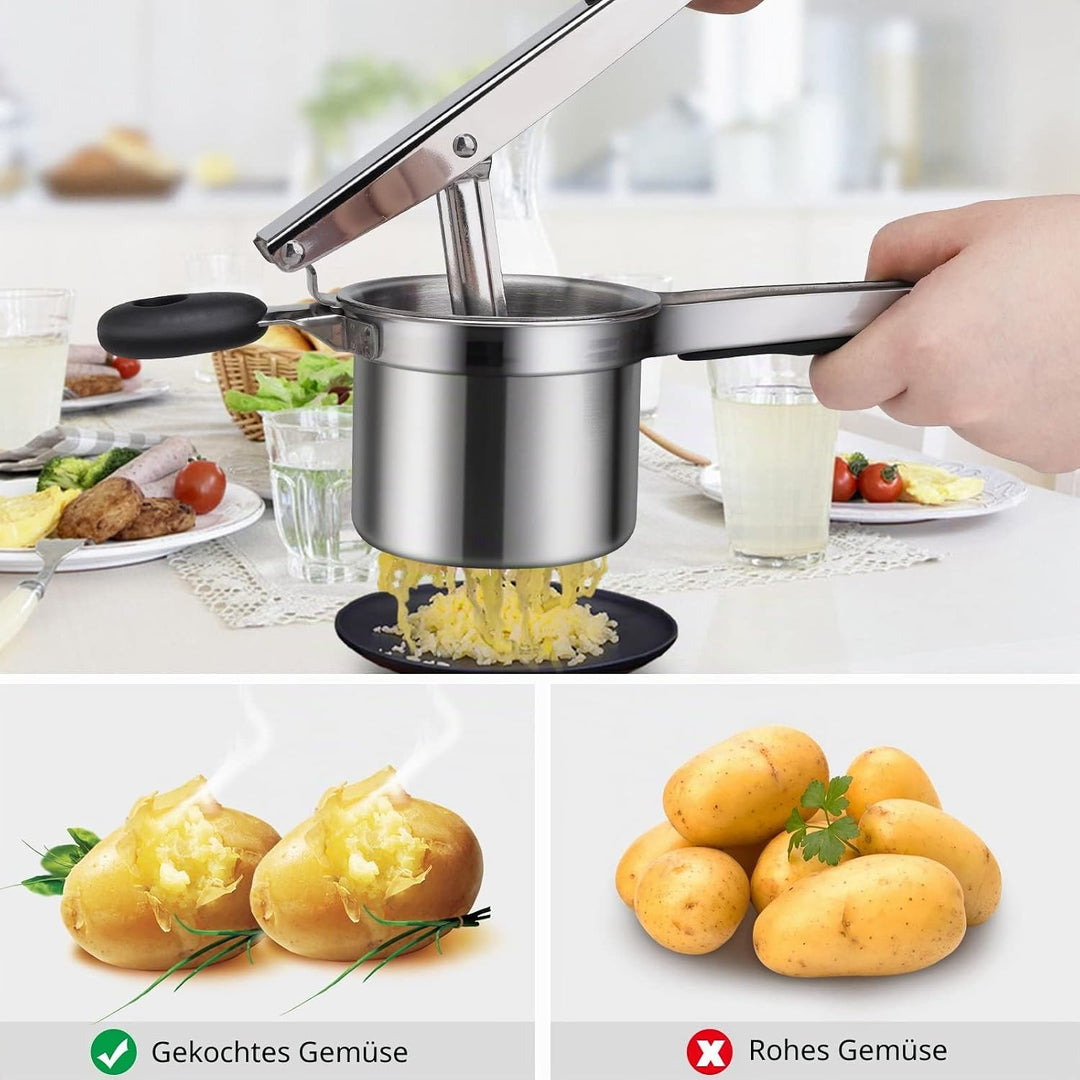 Kartoffelpresse Edelstahl,Gemüse Kartoffelpüree Kartoffelstampfer mit 3 Austauschbare Spätzlesieb,Ru