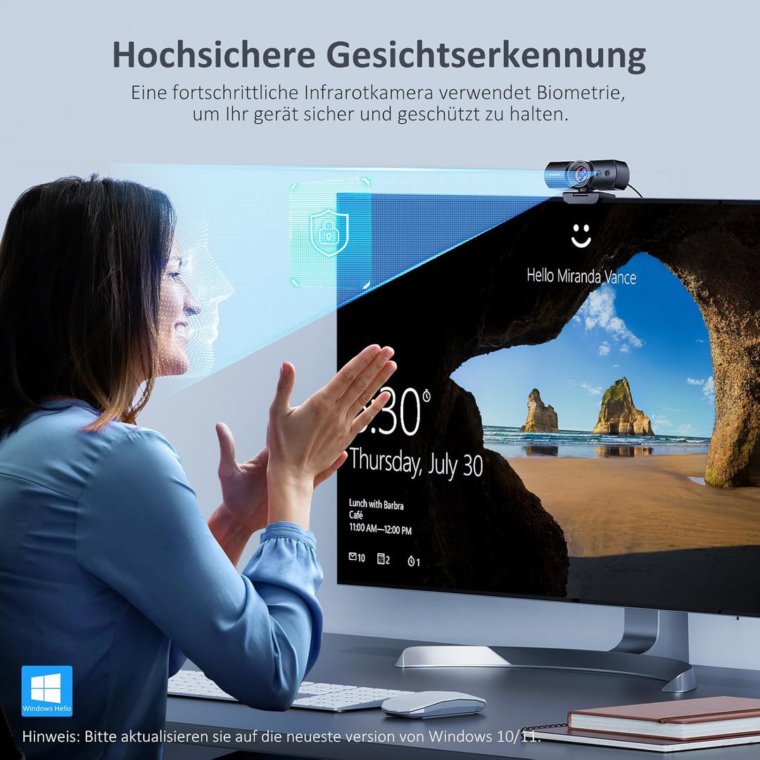 NexiGo HelloCam, 1080p Webcam mit Windows Hello und Mikrofon, Echter Datenschutz mit Automatischem A
