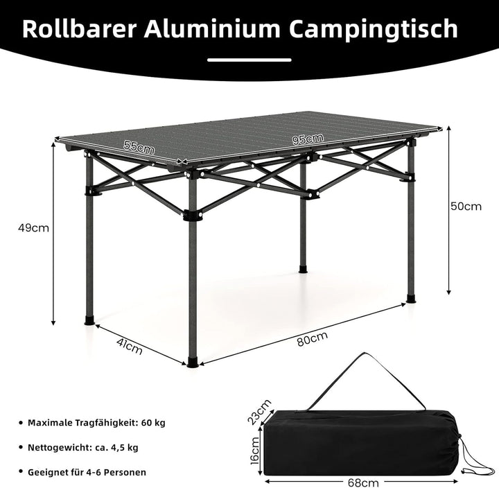 GYMAX Campingtisch Klapptisch Faltbar 95 x 55 x 50 cm Gartentisch Balkontisch Klappbar inkl. Trageta