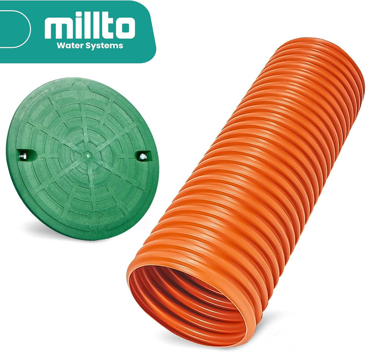 Millto™ Steigrohr mit Abdeckung Deckel 100cm 315 mm Schachtrohr Wellrohr Kanalschacht Kanalrohr Scha