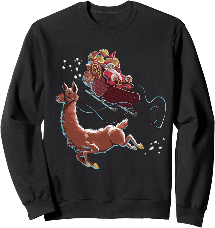 Lama Weihnachten Weihnachtsmann im Schlitten Xmas Weihnachts Sweatshirt
