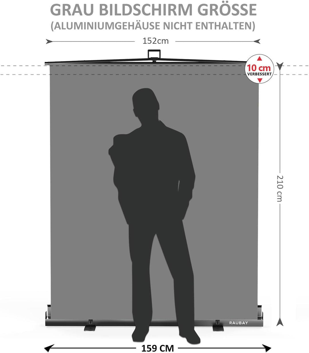 【Einfacher Aufbau】 RAUBAY 152x210cm zusammenklappbarer Grau Hintergrund Gray Screen, tragbare auszie