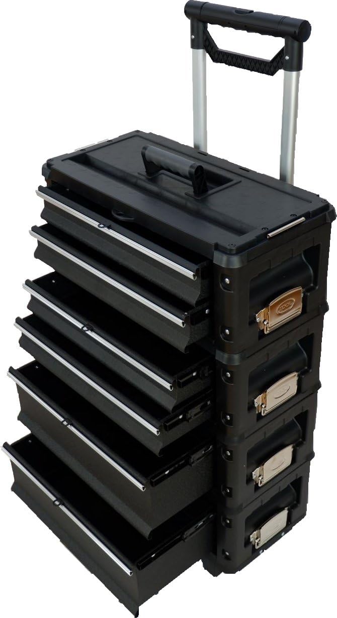 ALEOS. Metall Werkzeugtrolley Werkstattwagen XXL Type: B4-B BLACK EDITION schwarz mit Schubladenverr