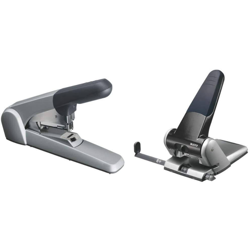 Leitz 55520084 Starkes Flachheftgerät (60 Blatt, für dicke Papierstapel, Metall mit Kunststoffgehäus