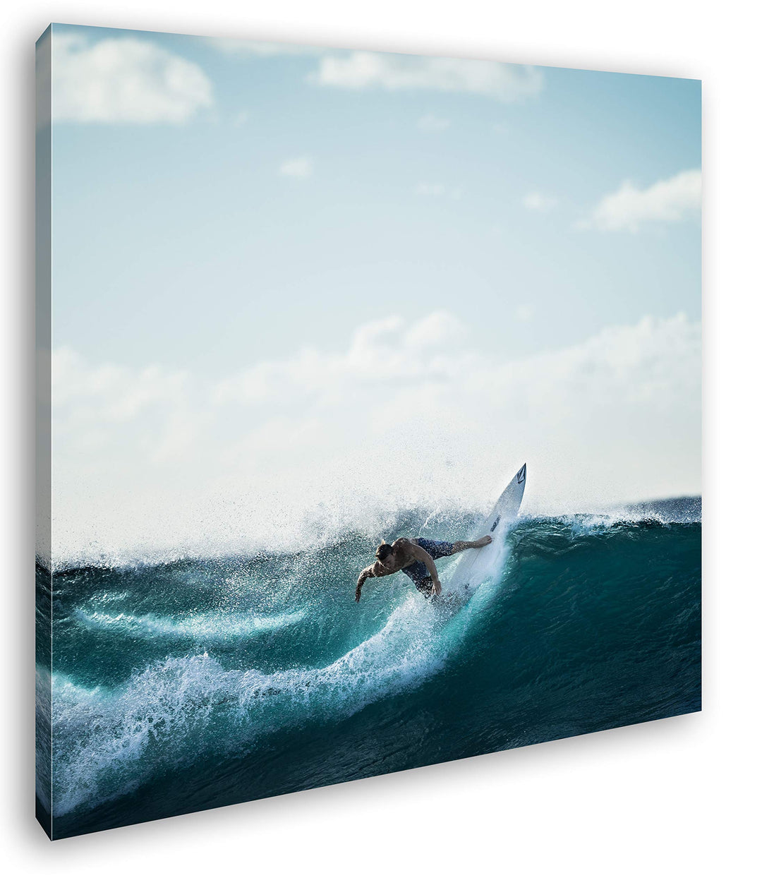 deyoli Cooler Surfer beim Wellenreiten Format: 70x70 als Leinwandbild, Motiv fertig gerahmt auf Echt