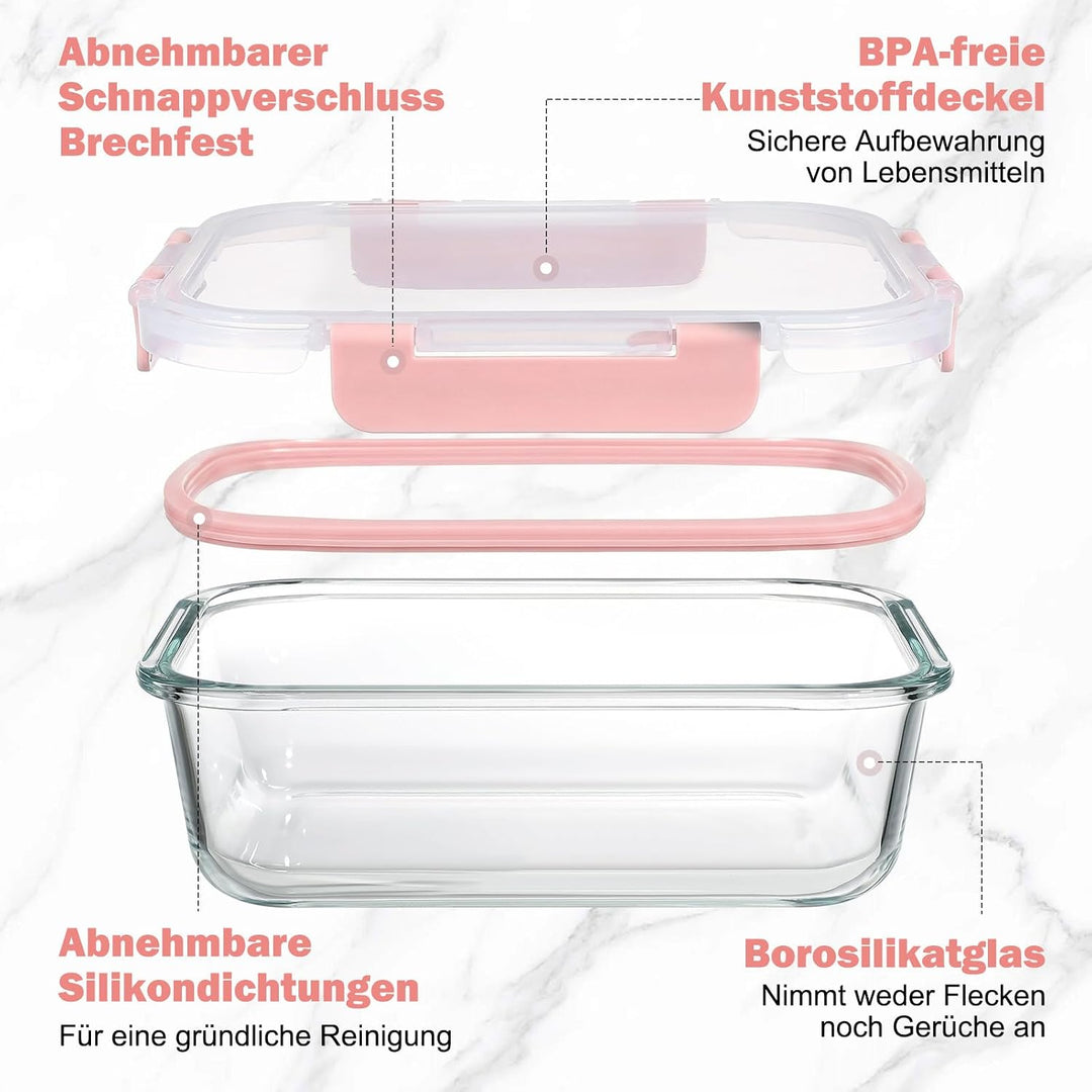 YASHE Glasbehälter mit Deckel, 10 Teile Stapelbar & Luftdicht Meal Prep Boxen Glas für Spülmaschine,