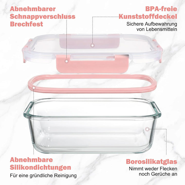 YASHE Glasbehälter mit Deckel, 10 Teile Stapelbar & Luftdicht Meal Prep Boxen Glas für Spülmaschine,