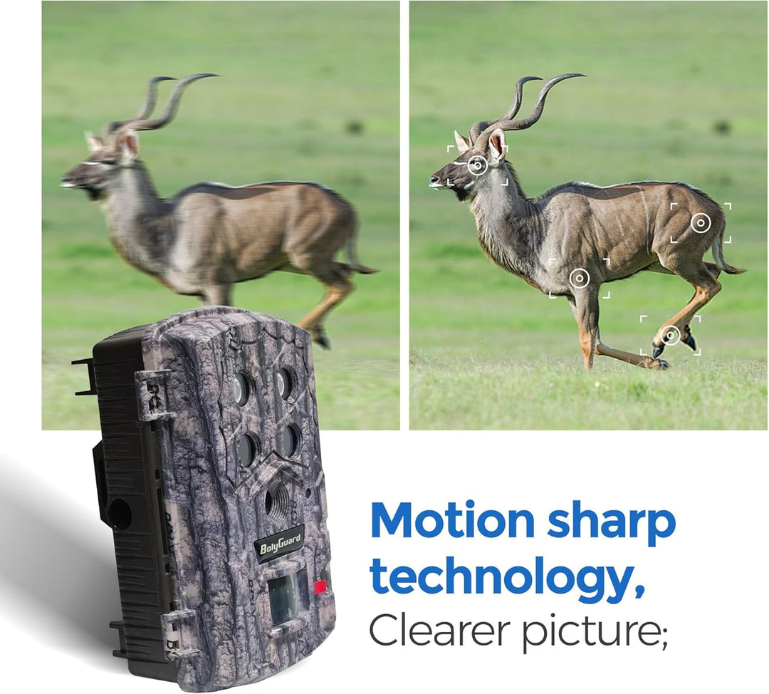 BolyGuard Wildlife Wildkamera 45MP 4K HD Jagdkamera 30,5 m Erfassungsreichweite 40 Stück 940 nm IR-L