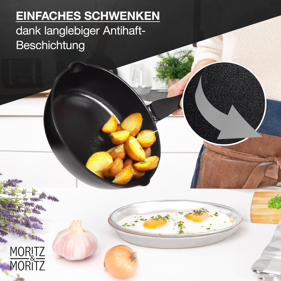 Moritz & Moritz Keramik Pfanne mit Deckel 26cm - frei von PFAS, PFOA & PTFE - Antihaft Bratpfanne 26
