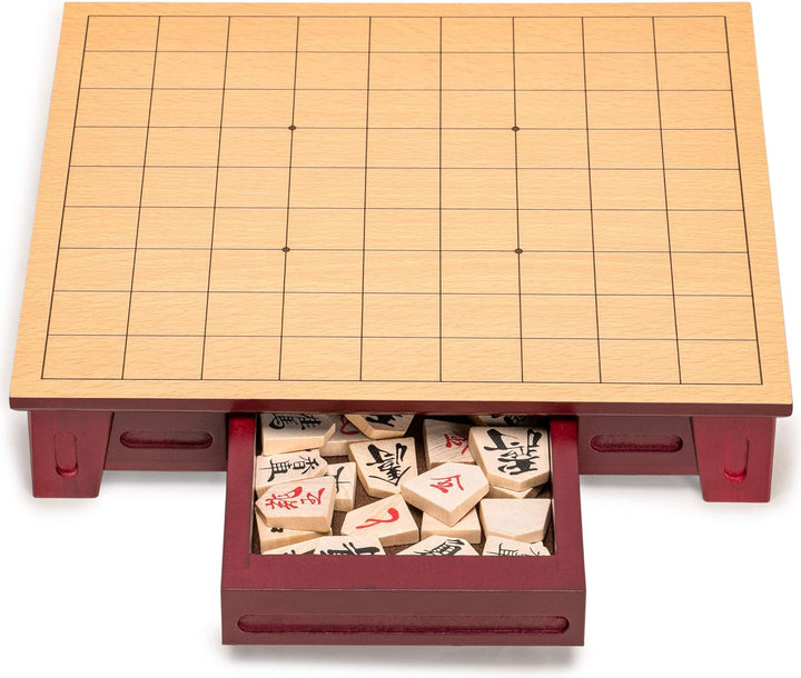 Yellow Mountain Imports Japanisches Shogi Schach-Set – Holzspielbrett mit Schubladen und Traditionel