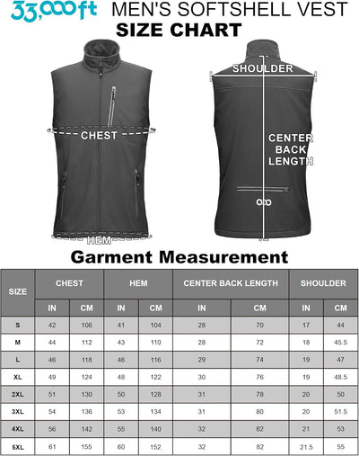 33,000ft Leichte Softshell Weste für Herren, Wasserdichte Winddichte Laufweste, Atmungsaktive Vest G