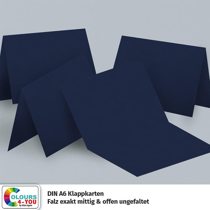 100 Klappkarten mit Umschlägen Set Dunkelblau - DIN A6 Blanko Doppelkarten 14,8 x 21 cm (160 g/m²) -