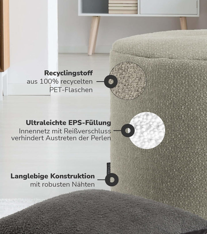 mokebo® Pouf, Hocker o. Sitzhocker 60x40cm 'Der Ruhepouf', Bodenkissen rund & Fusshocker fürs Wohnzi