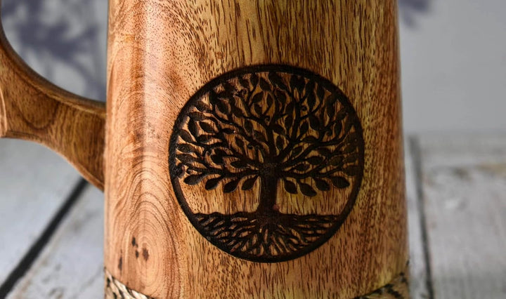 India House Bierkrug für Ihn / 625 ml Holz-Bierkrug - Hochzeits- und Geburtstagsgeschenke (Set mit 2