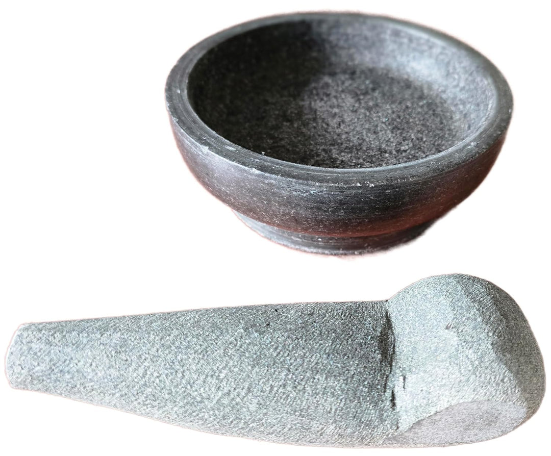 Mörser mit Stössel 18cm aus Granit, Tjobek Granitmörser Oelekan Steinmörser Indonesien