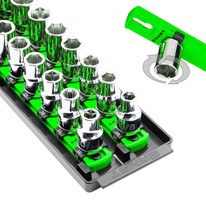 Ernst Manufacturing 8487 Socket Boss, Premium 2-läufig, 1/2"-Antrieb-Steckschlüssel-Organizer, 18 Zo