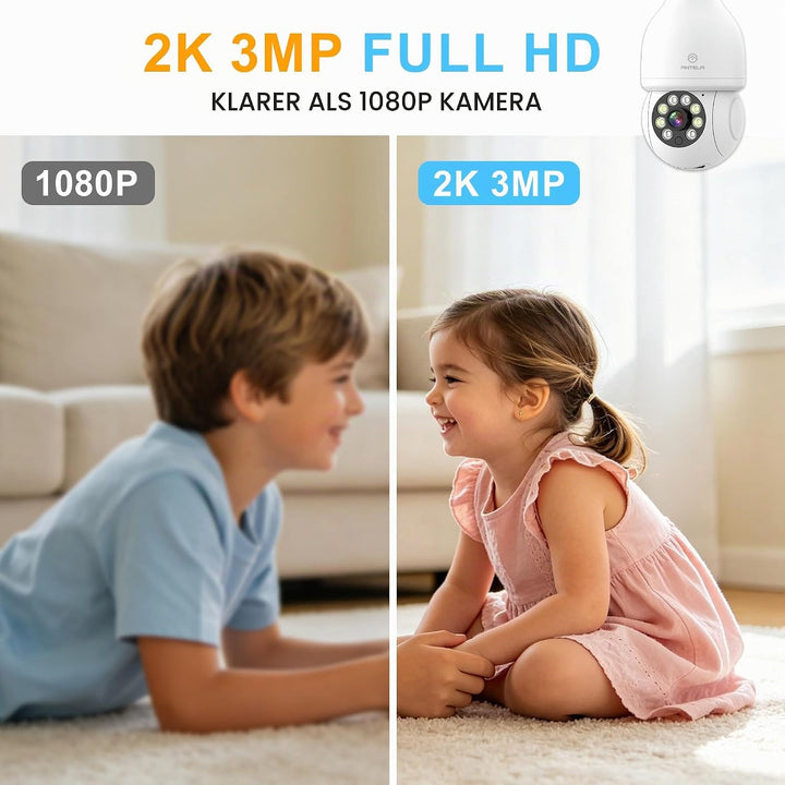 ANTELA Überwachungskamera 3MP 2K 2,4GHz, Bewegungserkennung, Zwei-Wege-Audio, kompatibel mit Alexa/G