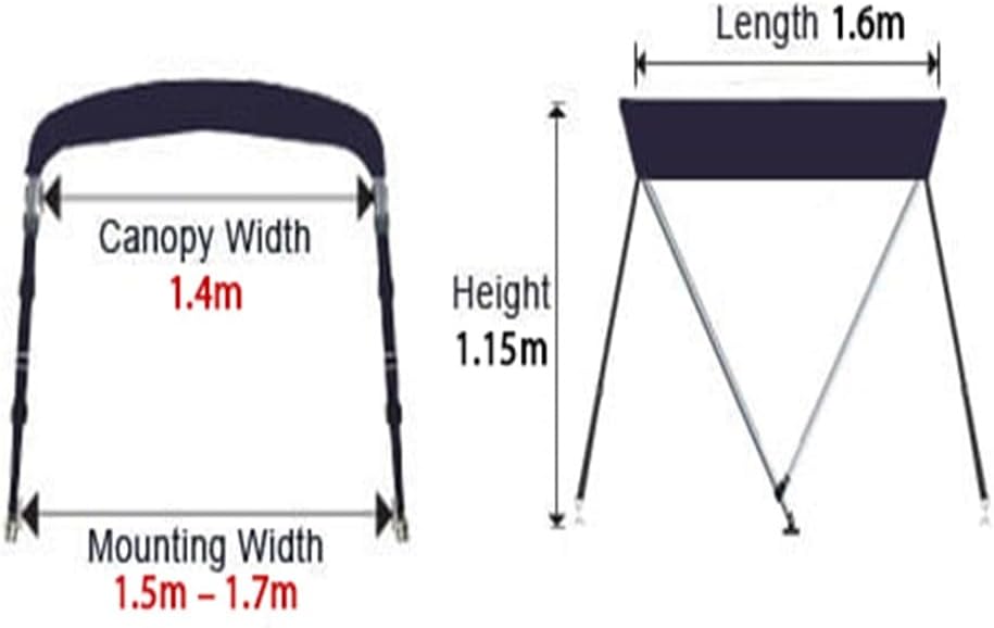 Oceansouth 2 Bow Bimini Top Bootsabdeckung mit integrierter Schutzhülle Breite 1.5M-1.7M Sand, Breit