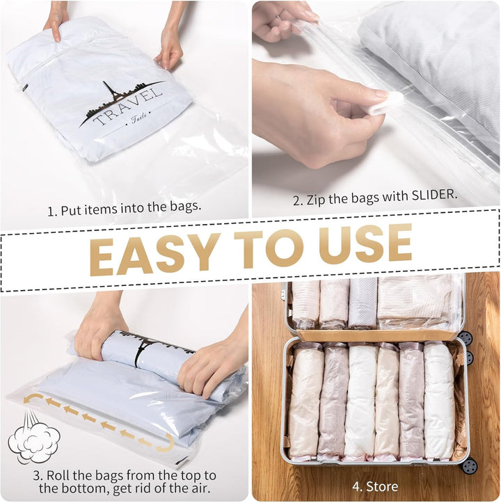TAILI Vakuumbeutel Set Reise 10 Stück 40 x 60 CM Travel Vakuumbeutel für Kleidung zum Rollen Vakuum