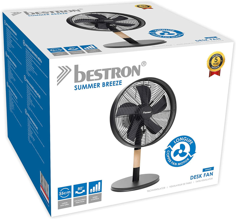 Bestron Mobiler Tischventilator Ø 35cm, Design Ventilator mit 3 Geschwindigkeitsstufen & 80° Oszilla