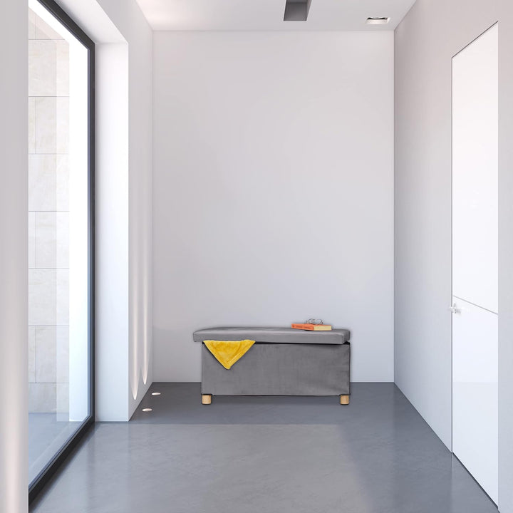 Relaxdays Sitzbank mit Stauraum, Polster, Samtbezug, Holzfüsse, bis 120 kg, faltbar, Sitztruhe HBT 3