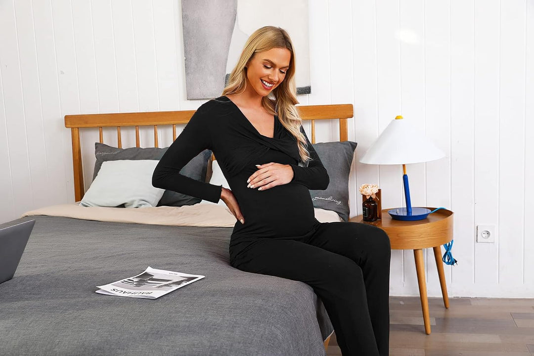 Irdcomps Stillpyjama Damen Lang Stillschlafanzug Baumwolle Umstandspyjama Lang Schwangerschaft Pyjam