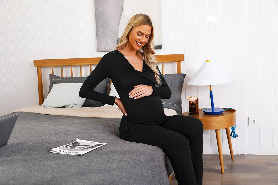 Irdcomps Stillpyjama Damen Lang Stillschlafanzug Baumwolle Umstandspyjama Lang Schwangerschaft Pyjam
