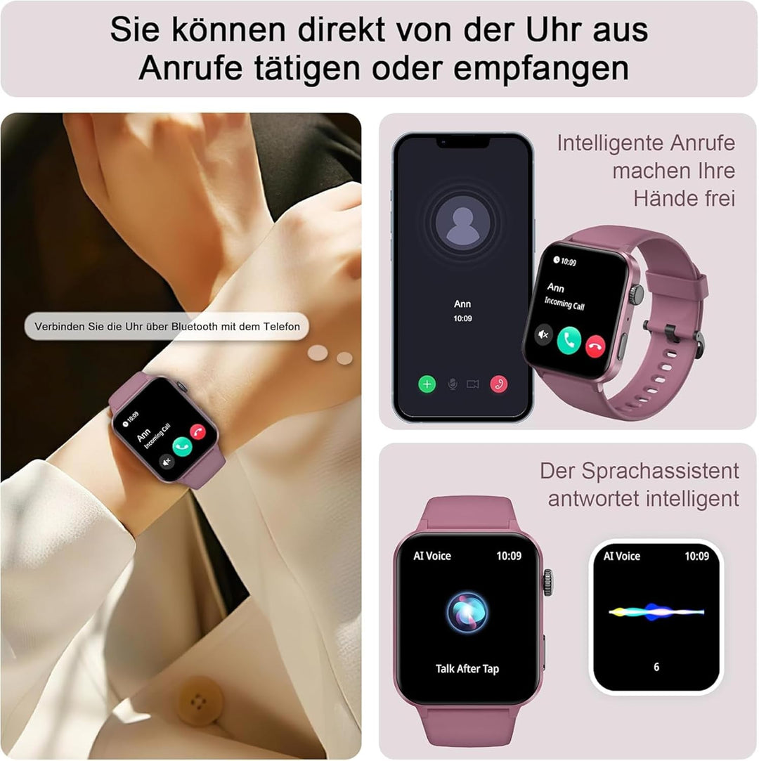 IOWODO Smartwatch Damen Herren 1,85 Zoll Uhren Fitnessuhr Sportuhr mit Schrittzähler Herzfrequenzmon