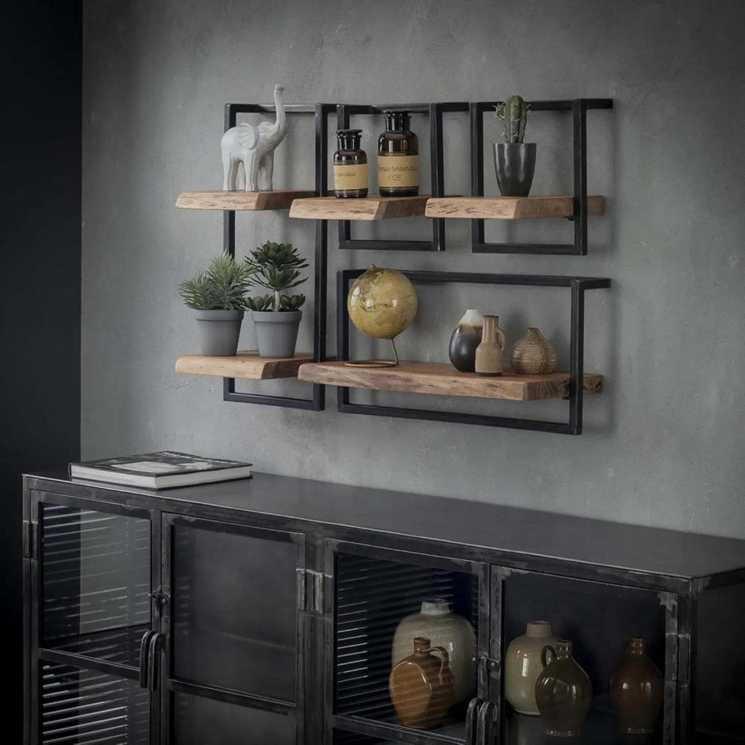 Ringo-Living Vintage Wandregal Holz mit Metall, Deko Holzregal Industrial Regal, Tv Wandregal hängen