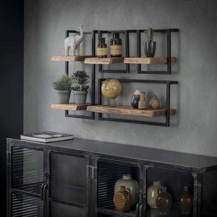 Ringo-Living Vintage Wandregal Holz mit Metall, Deko Holzregal Industrial Regal, Tv Wandregal hängen