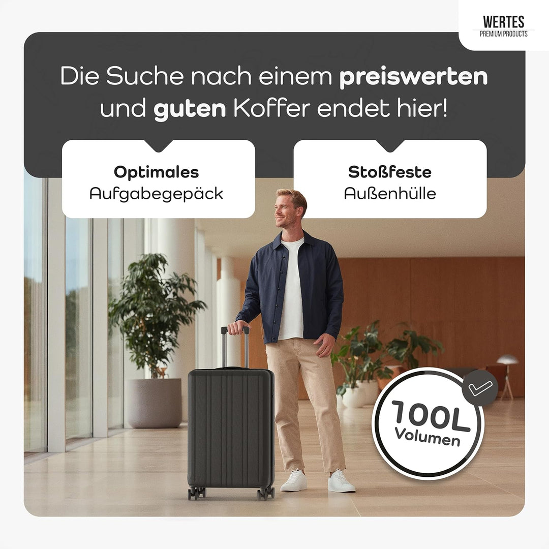 Koffer Gross 77cm - 100L - TSA Schloss Hartschalen Koffer mit Doppelrollen, Reisekoffer, Trolleys, R
