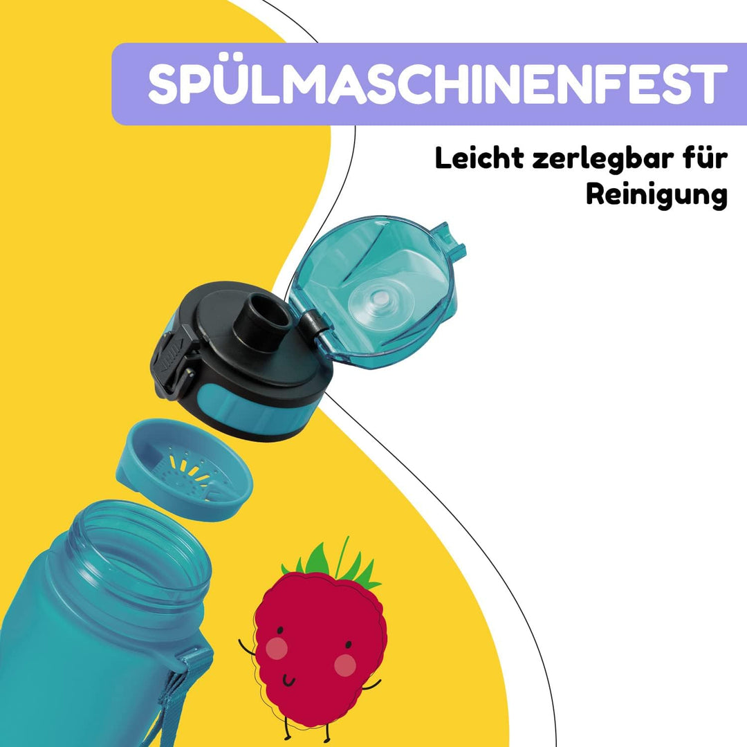 schmatzfatz Trinkflasche Kinder Auslaufsicher 0,5L, Sport Trinkflasche Schule zum Wandern & Fitnesss